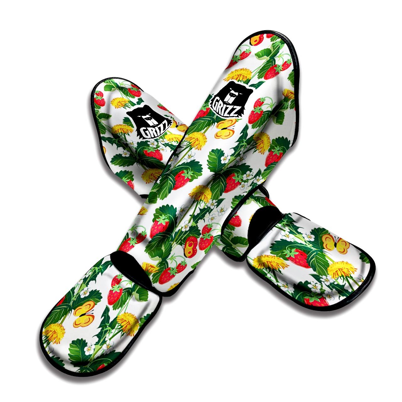 Flower And Strawberry Print Pattern Muay Thai Shin Guards-grizzshop