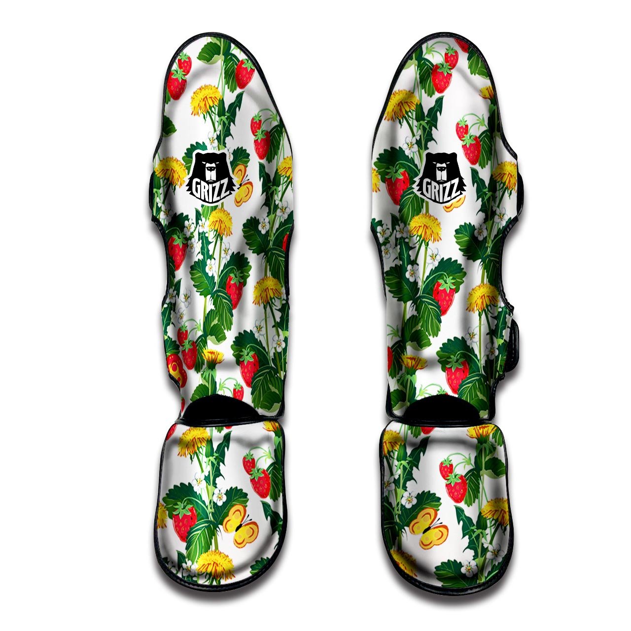 Flower And Strawberry Print Pattern Muay Thai Shin Guards-grizzshop