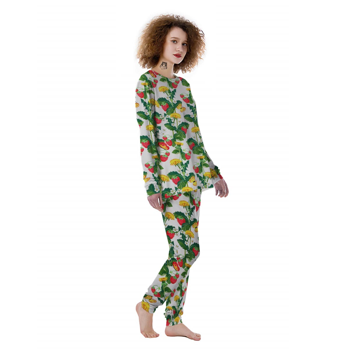 Flower And Strawberry Print Pattern Women's Pajamas-grizzshop