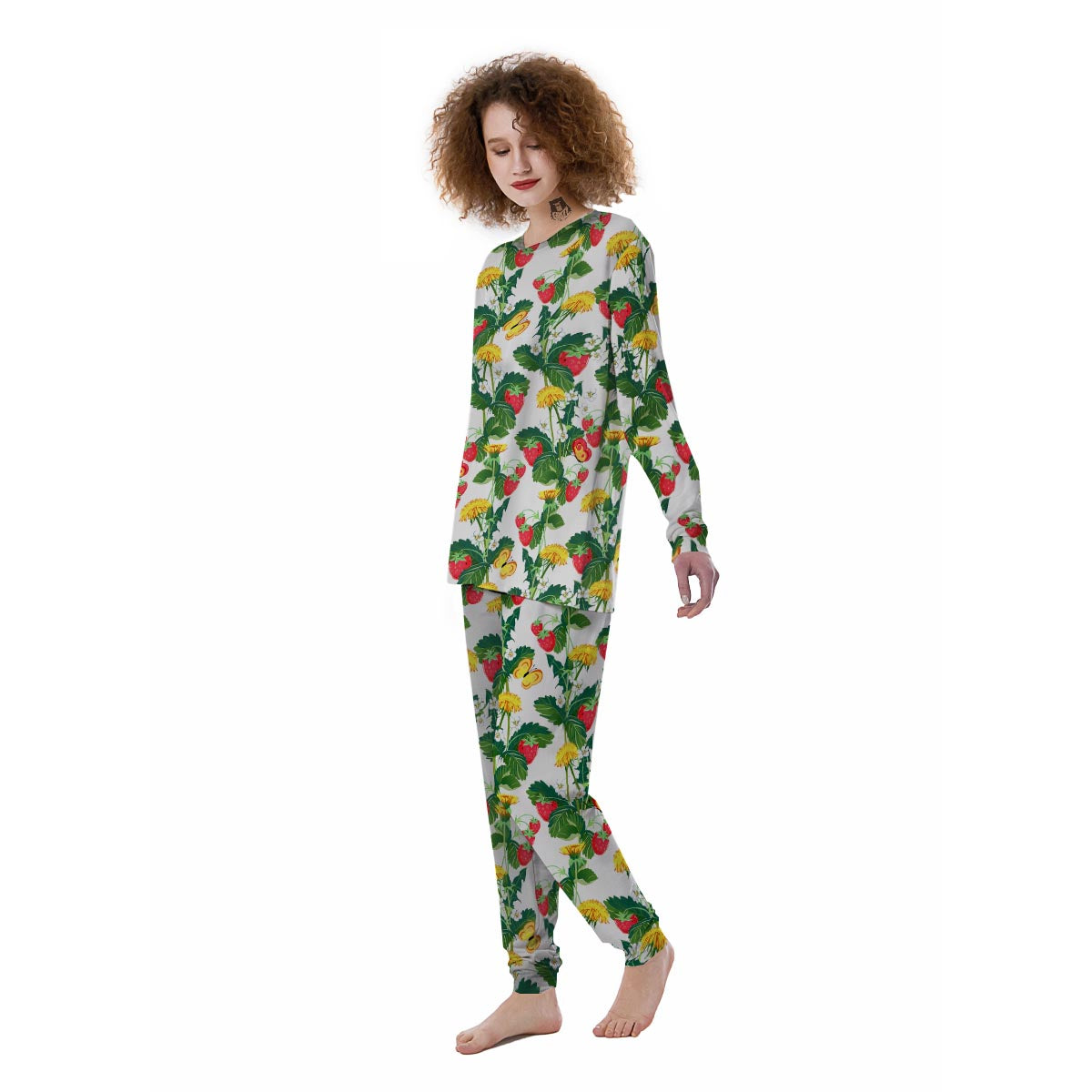 Flower And Strawberry Print Pattern Women's Pajamas-grizzshop