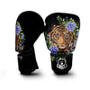 Flower And Tiger Embroidery Print Boxing Gloves-grizzshop