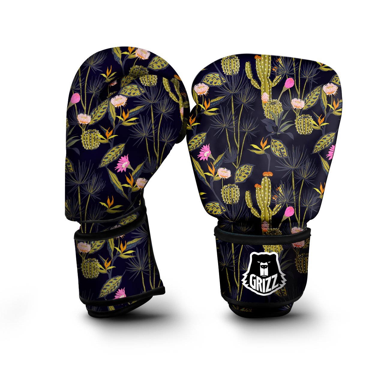 Flower And Vintage Cactus Print Pattern Boxing Gloves-grizzshop