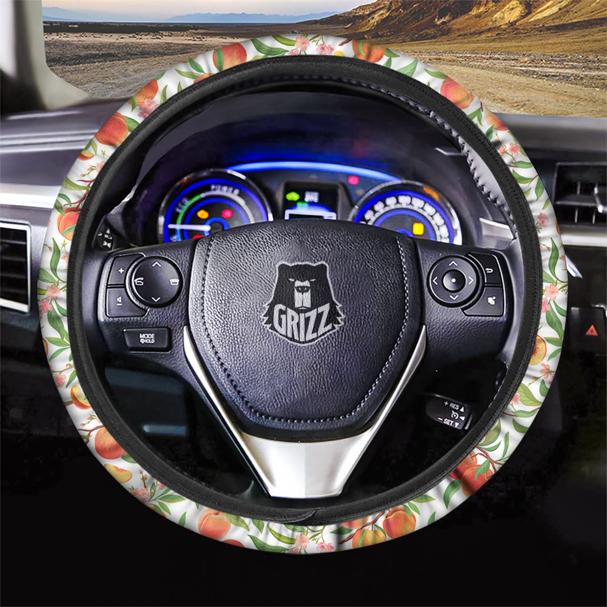 Flower Apricot And Print Pattern Car Steering Wheel Cover-grizzshop