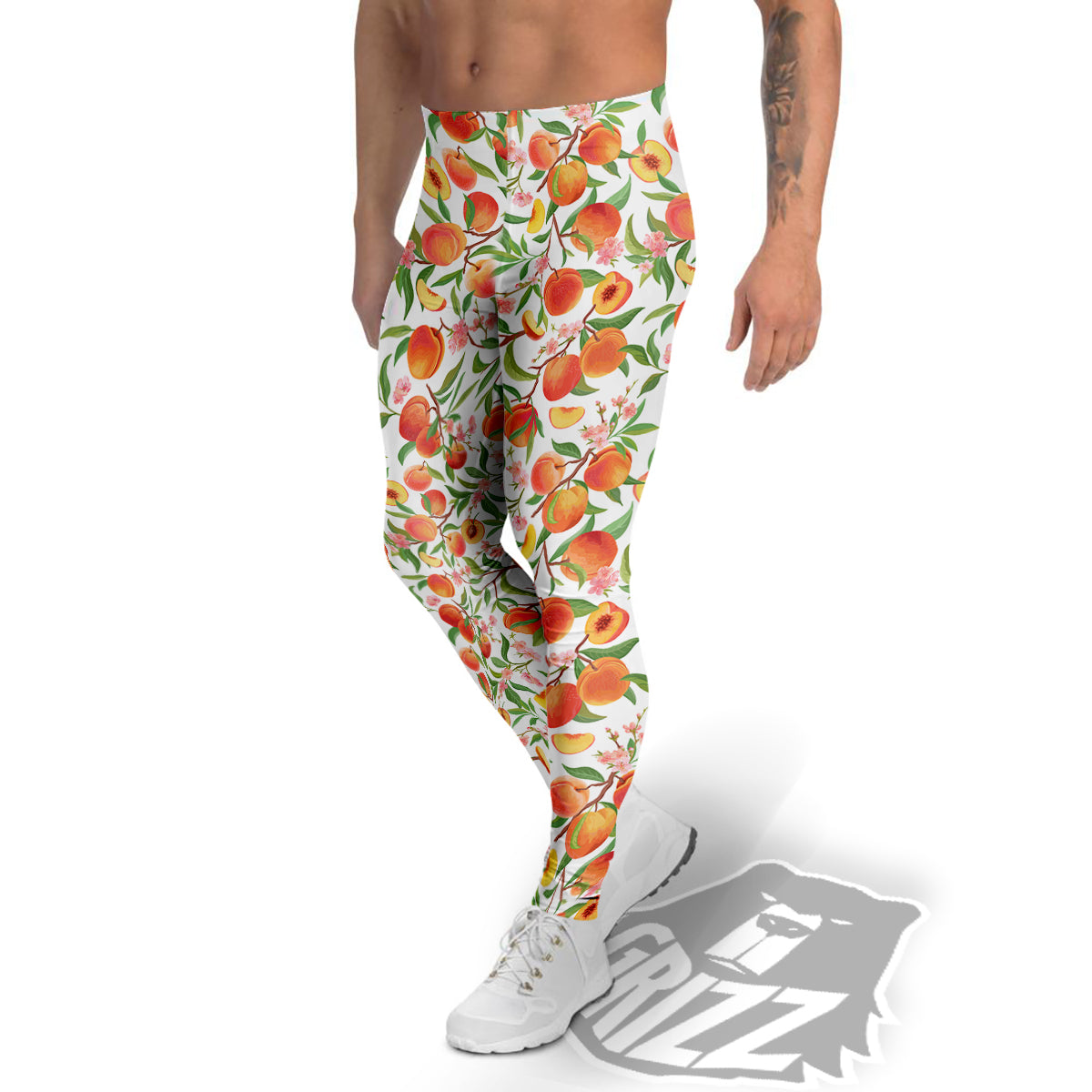 Flower Apricot And Print Pattern Men's Leggings-grizzshop
