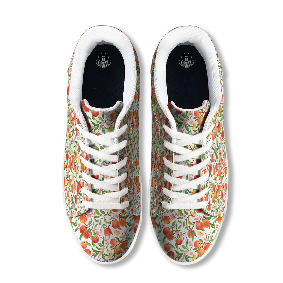 Flower Apricot And Print Pattern White Low Top Sneakers-grizzshop
