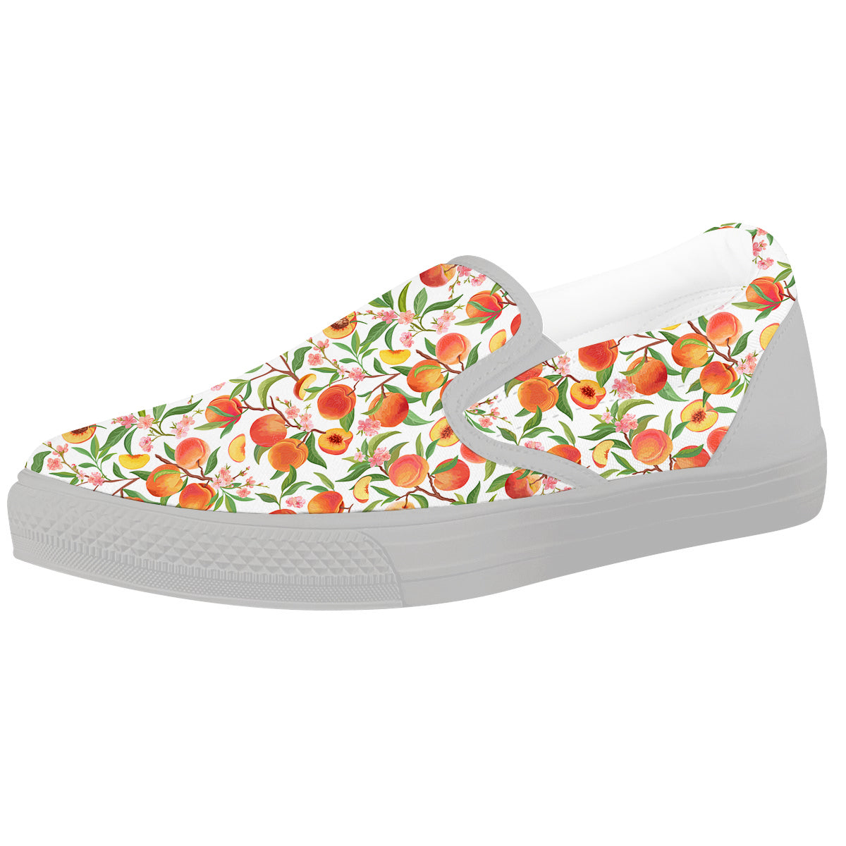 Flower Apricot And Print Pattern White Slip On Shoes-grizzshop