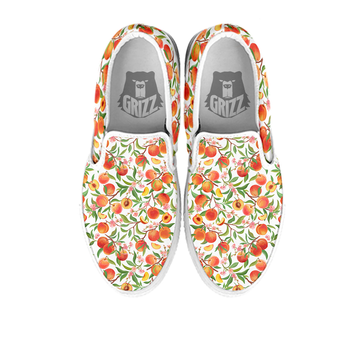 Flower Apricot And Print Pattern White Slip On Shoes-grizzshop