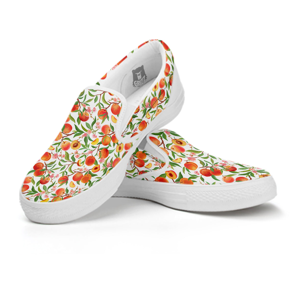 Flower Apricot And Print Pattern White Slip On Shoes-grizzshop
