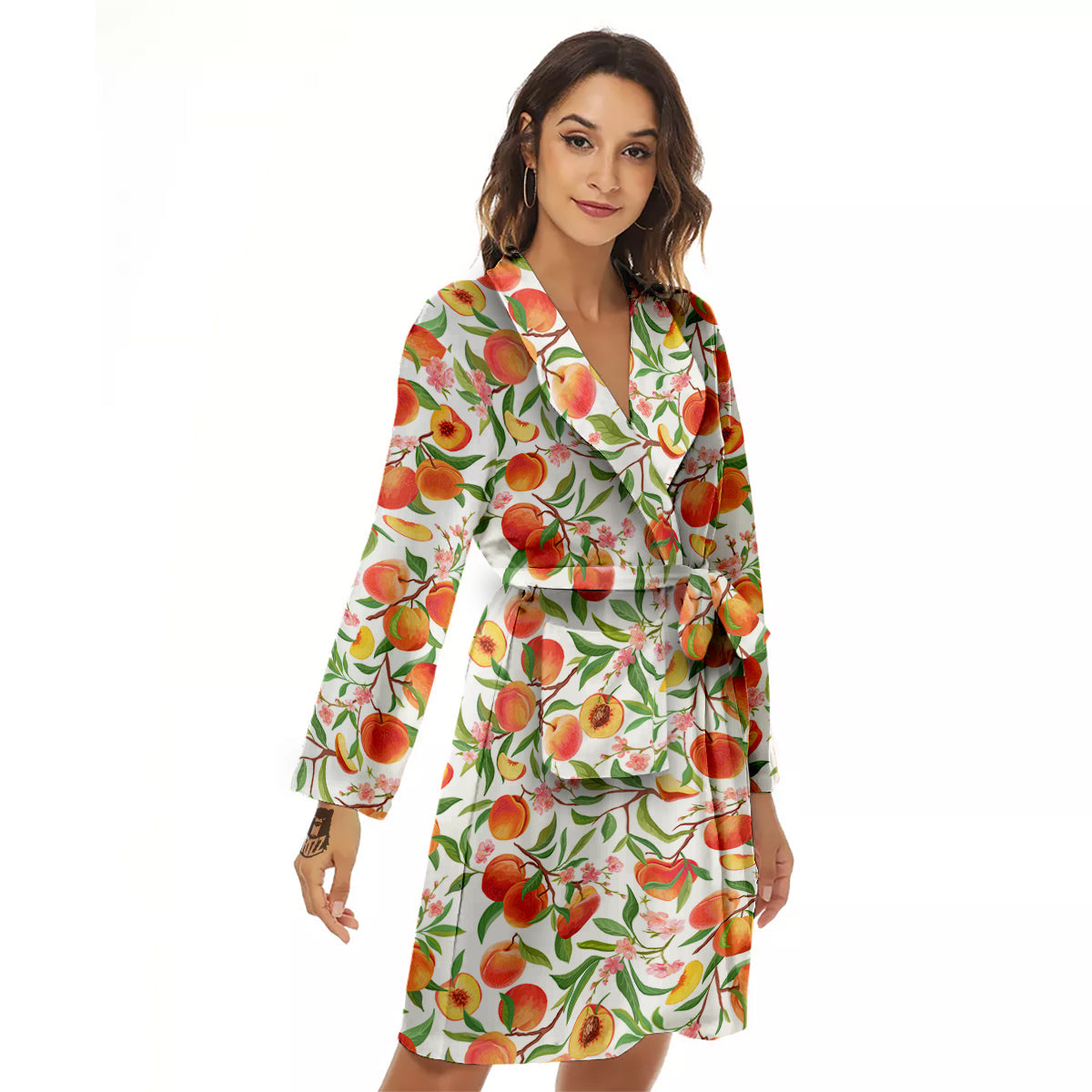 Flower Apricot And Print Pattern Women's Robe-grizzshop