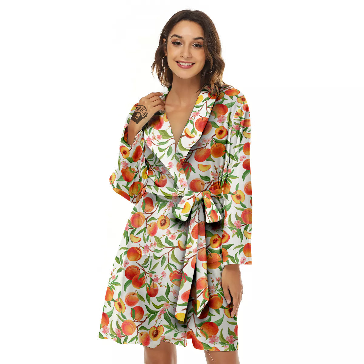 Flower Apricot And Print Pattern Women's Robe-grizzshop