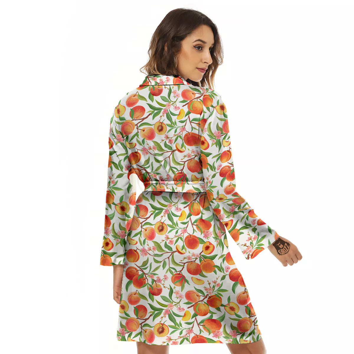 Flower Apricot And Print Pattern Women's Robe-grizzshop