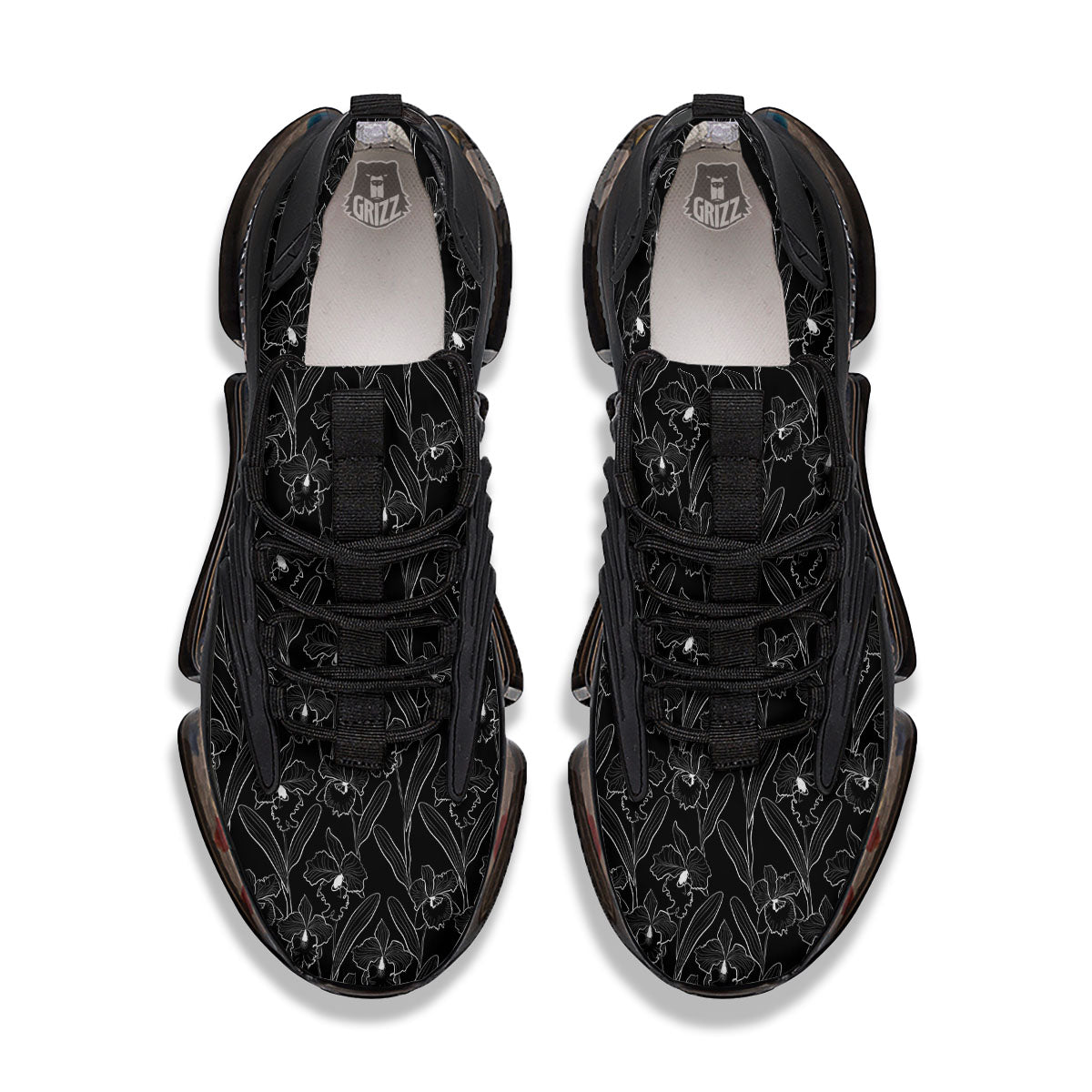 Flower Black Cattleya Print Pattern Black Gym Shoes-grizzshop