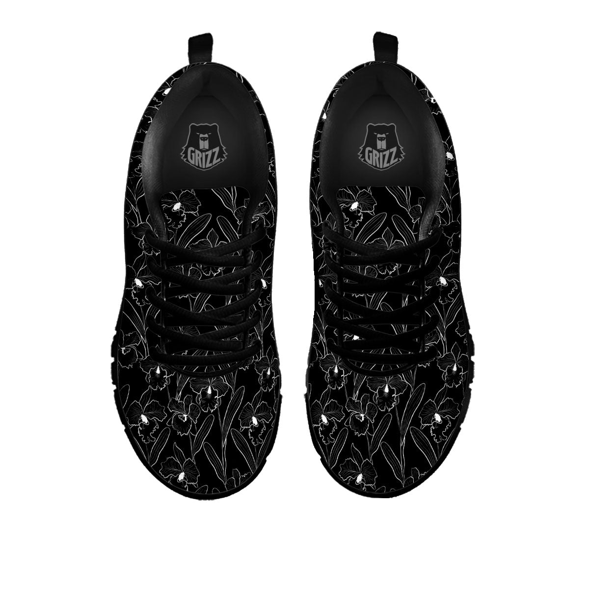 Flower Black Cattleya Print Pattern Black Sneaker-grizzshop