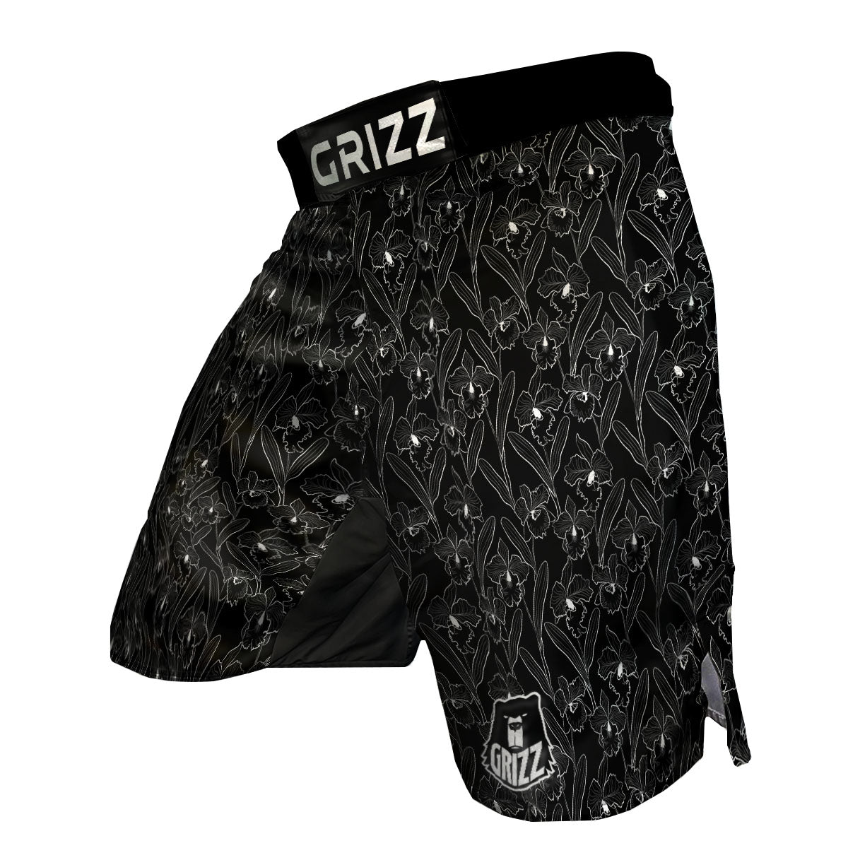 Flower Black Cattleya Print Pattern MMA Shorts-grizzshop