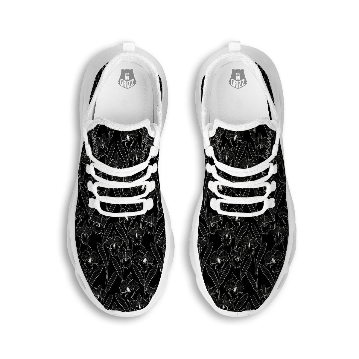 Flower Black Cattleya Print Pattern White Running Shoes-grizzshop
