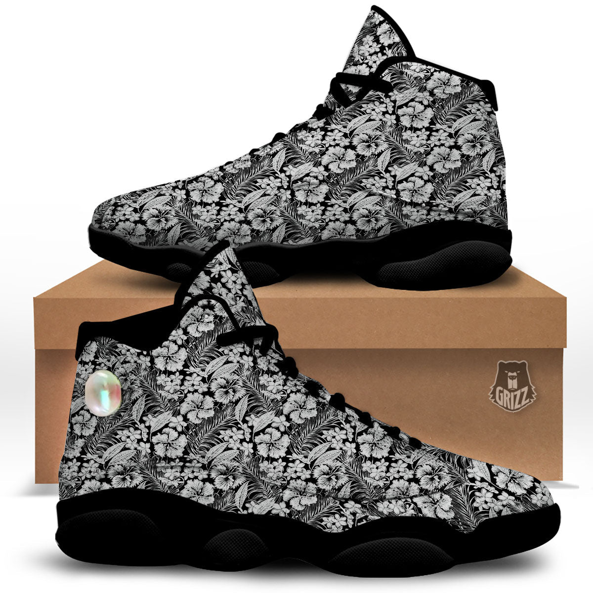 Flower Black Plumeria Print Pattern Black Basketball Shoes-grizzshop