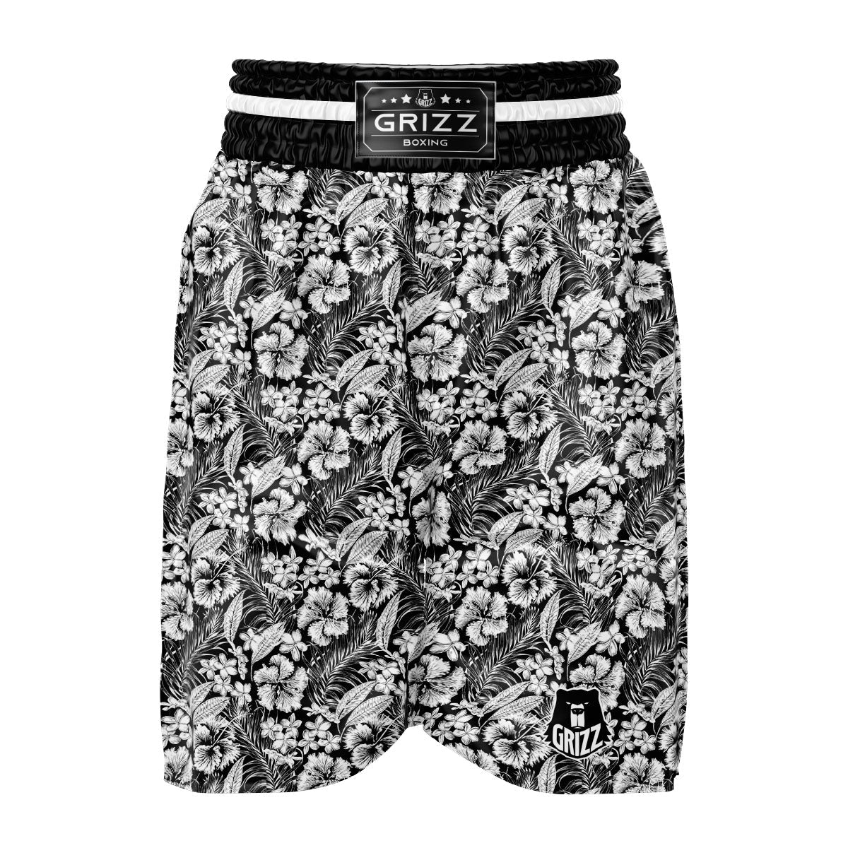 Flower Black Plumeria Print Pattern Boxing Shorts-grizzshop