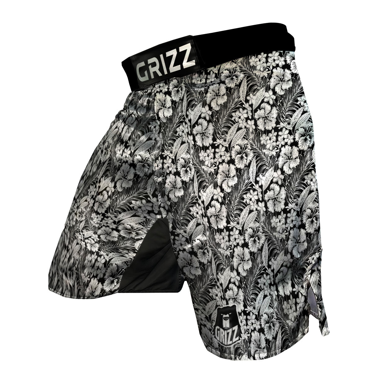Flower Black Plumeria Print Pattern MMA Shorts-grizzshop