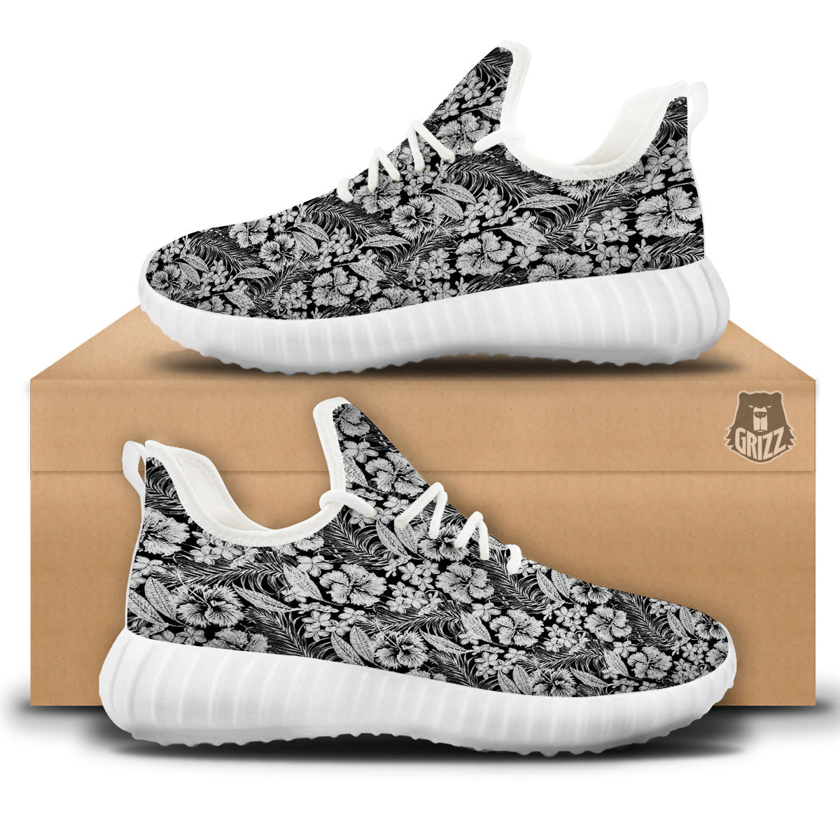 Flower Black Plumeria Print Pattern White Walking Shoes-grizzshop