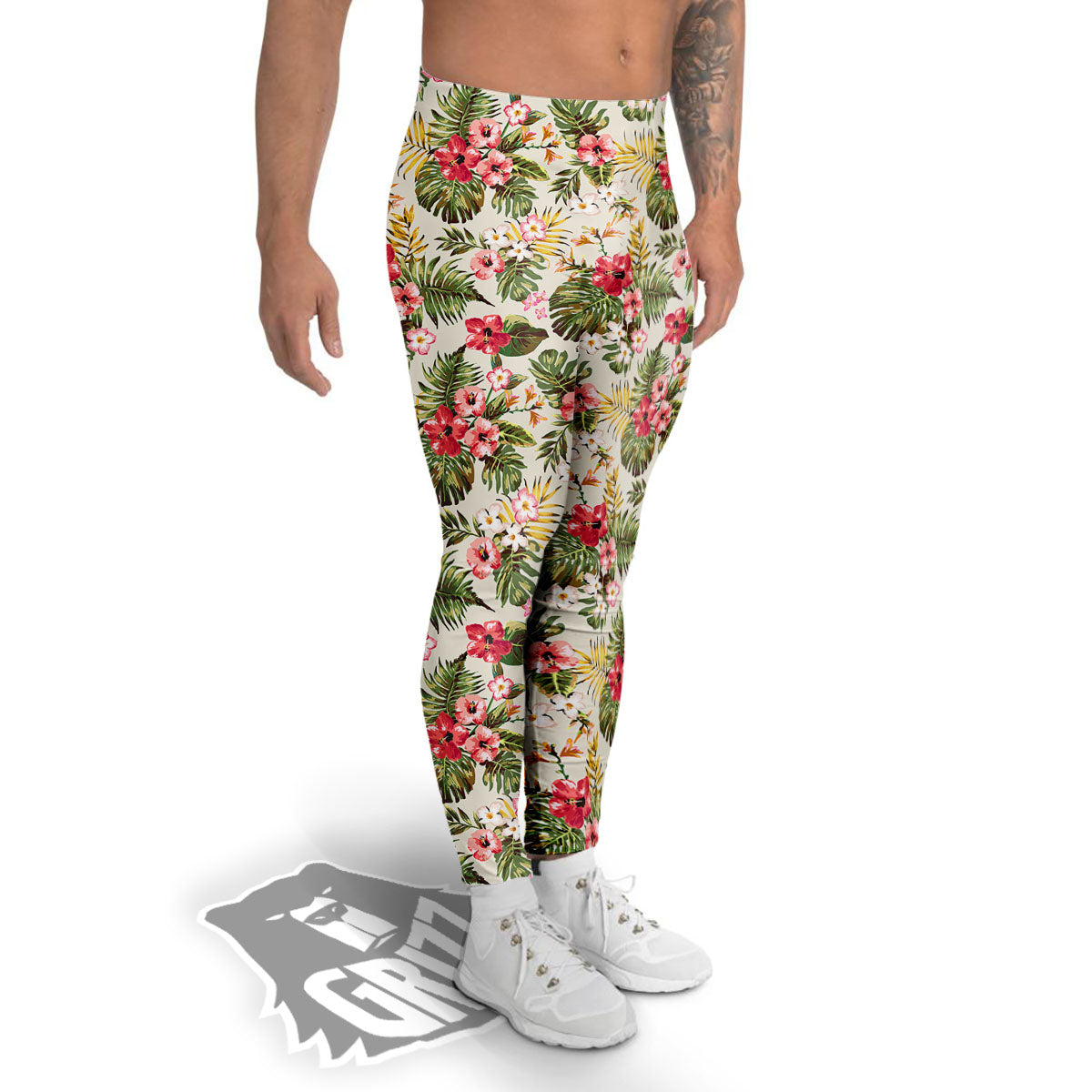 Flower Blossom Tropical Print Pattern Men's Leggings-grizzshop
