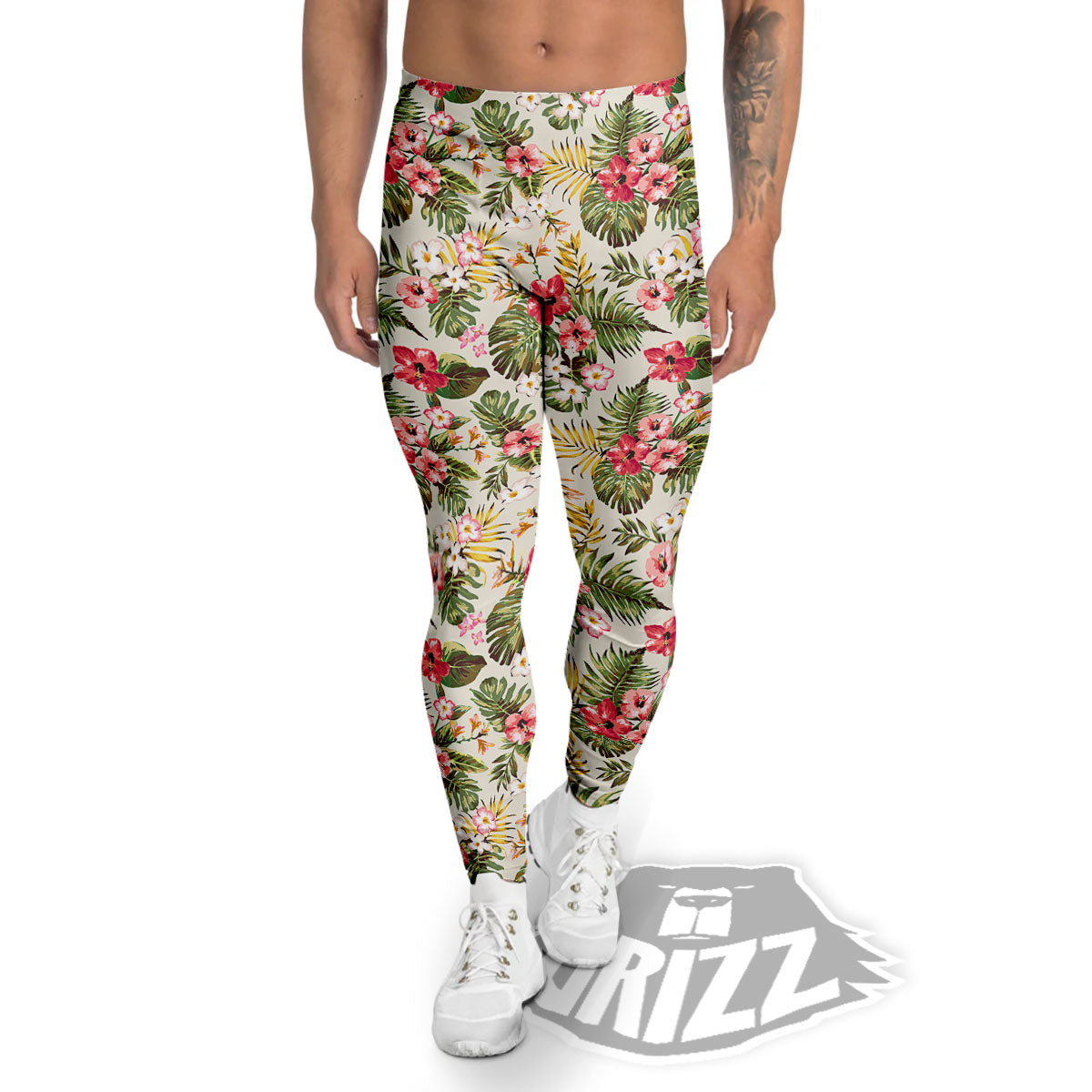 Flower Blossom Tropical Print Pattern Men's Leggings-grizzshop