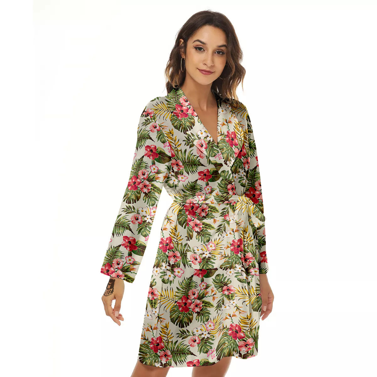 Flower Blossom Tropical Print Pattern Women's Robe-grizzshop