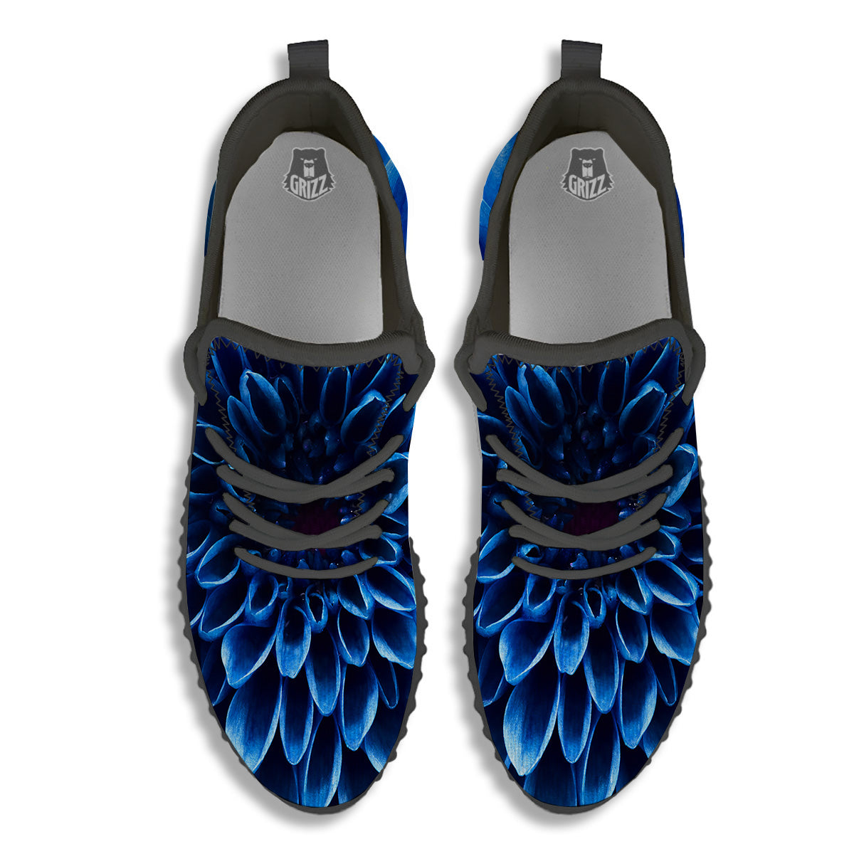 Flower Blue Chrysanthemum Print Black Walking Shoes-grizzshop