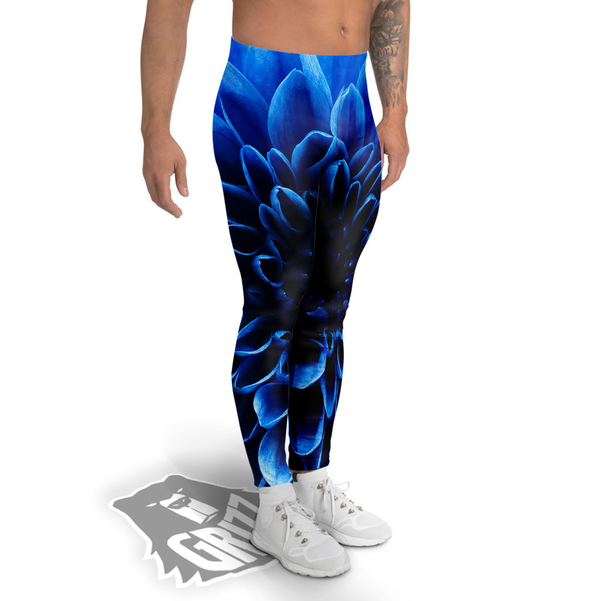 Flower Blue Chrysanthemum Print Men's Leggings-grizzshop