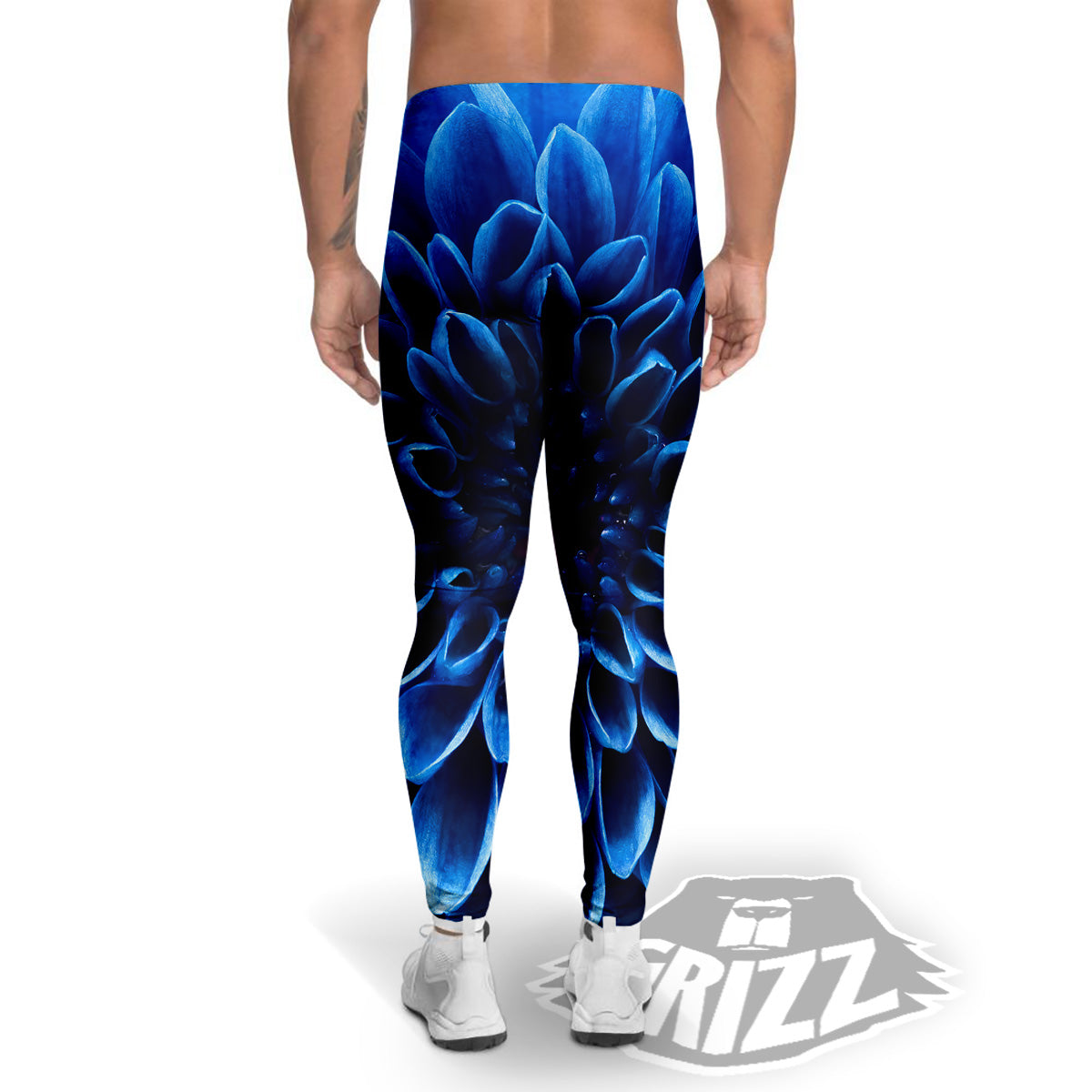 Flower Blue Chrysanthemum Print Men's Leggings-grizzshop
