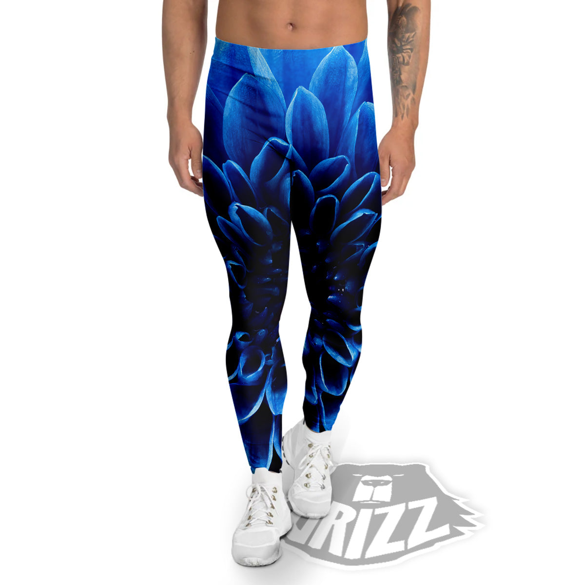 Flower Blue Chrysanthemum Print Men's Leggings-grizzshop