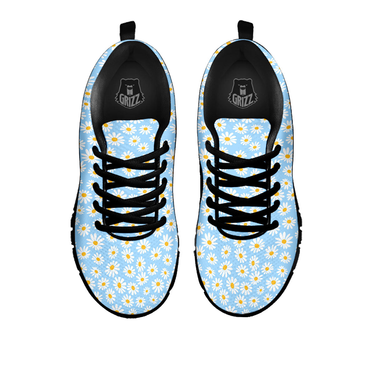 Flower Blue Daisy Print Pattern Black Sneaker-grizzshop