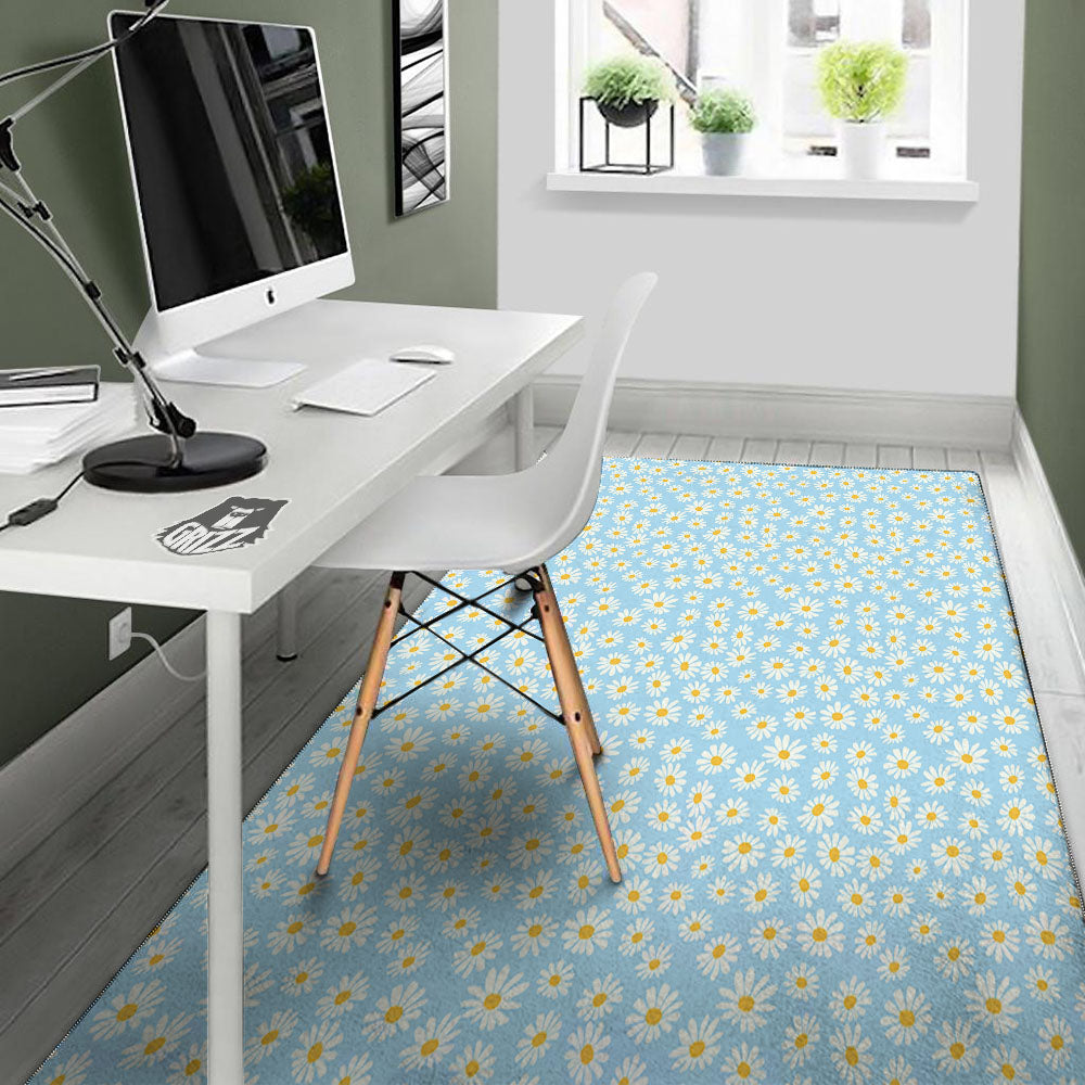 Flower Blue Daisy Print Pattern Floor Mat-grizzshop