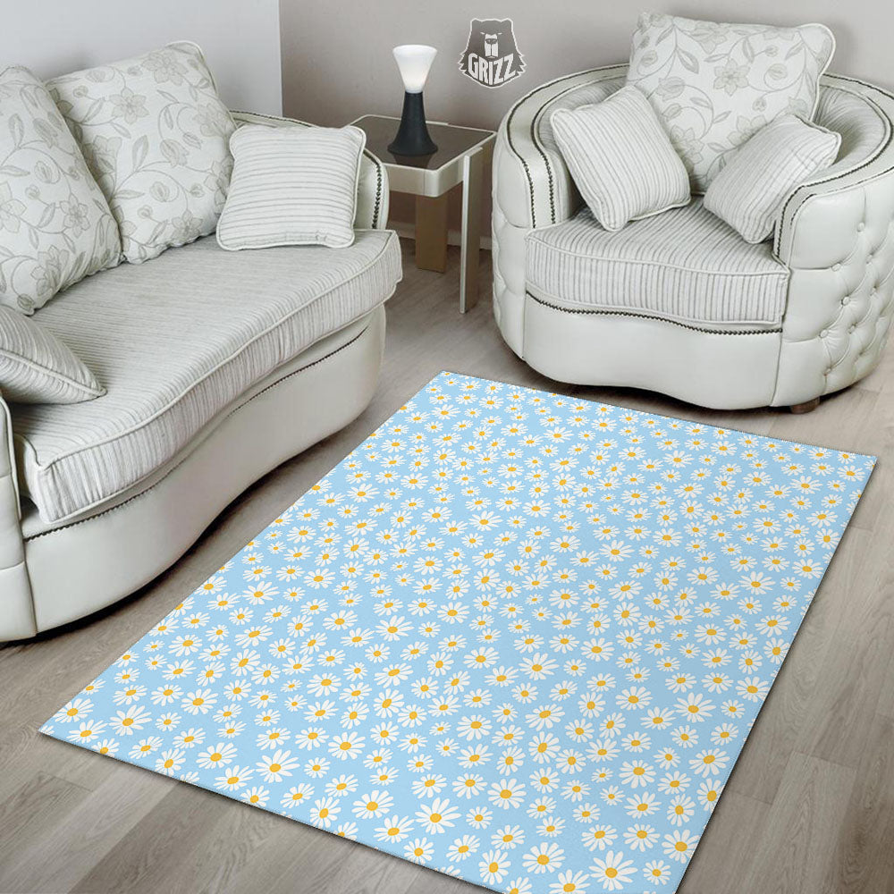 Flower Blue Daisy Print Pattern Floor Mat-grizzshop