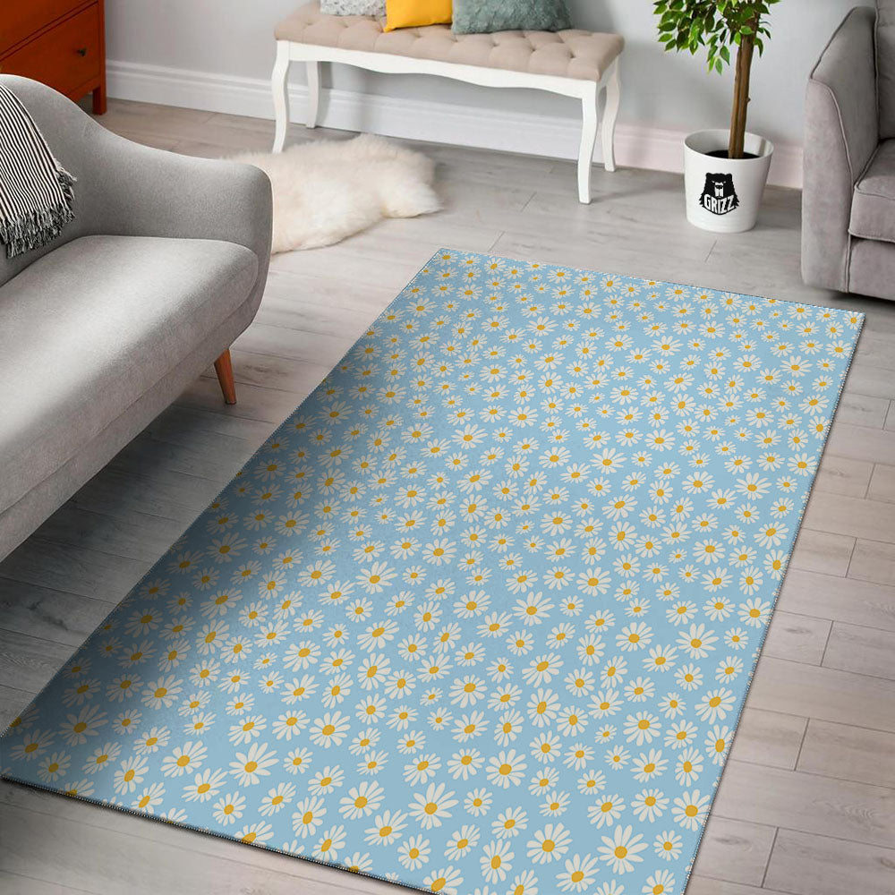 Flower Blue Daisy Print Pattern Floor Mat-grizzshop