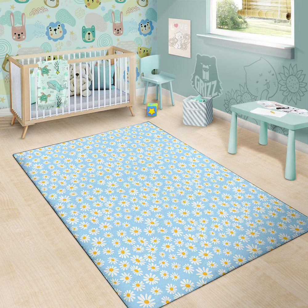 Flower Blue Daisy Print Pattern Floor Mat-grizzshop