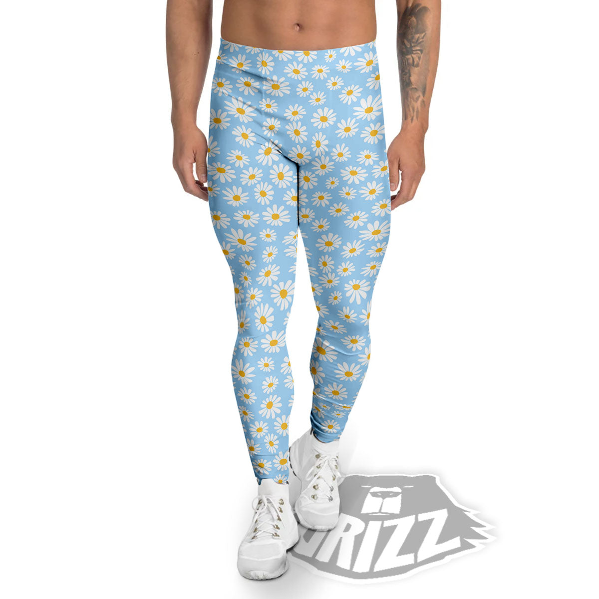 Flower Blue Daisy Print Pattern Men's Leggings-grizzshop