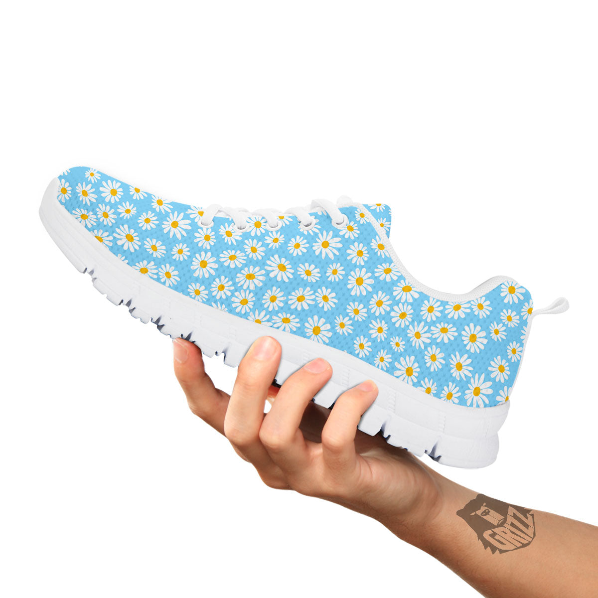 Flower Blue Daisy Print Pattern White Sneaker-grizzshop