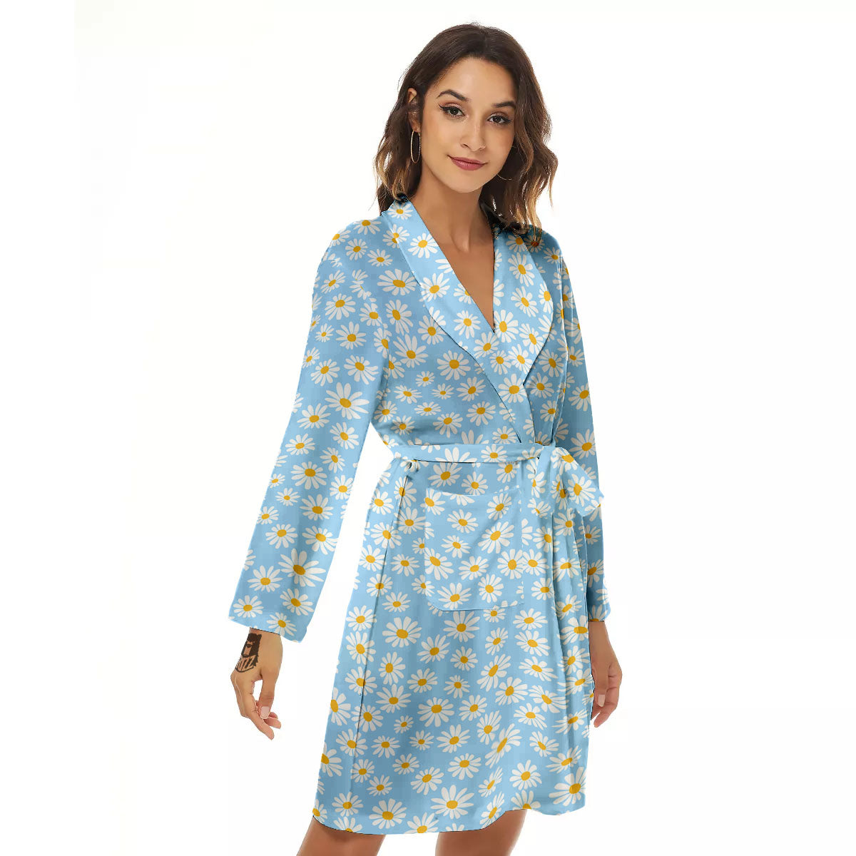 Flower Blue Daisy Print Pattern Women's Robe-grizzshop