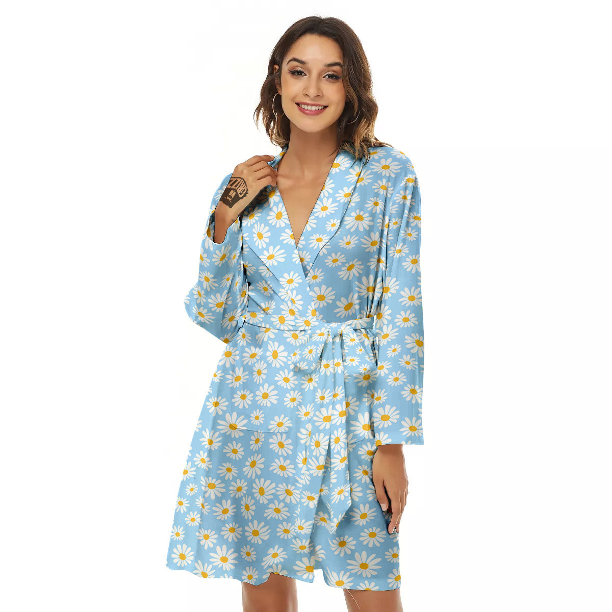 Flower Blue Daisy Print Pattern Women's Robe-grizzshop