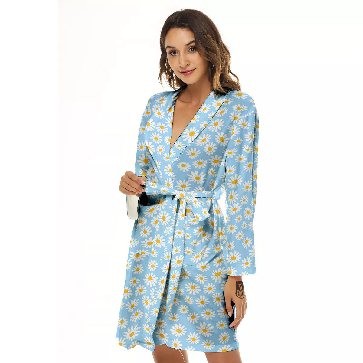 Flower Blue Daisy Print Pattern Women's Robe-grizzshop