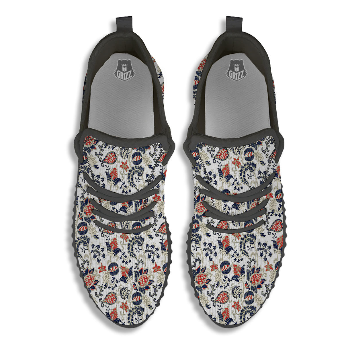 Flower Boho Paisley Print Pattern Black Walking Shoes-grizzshop