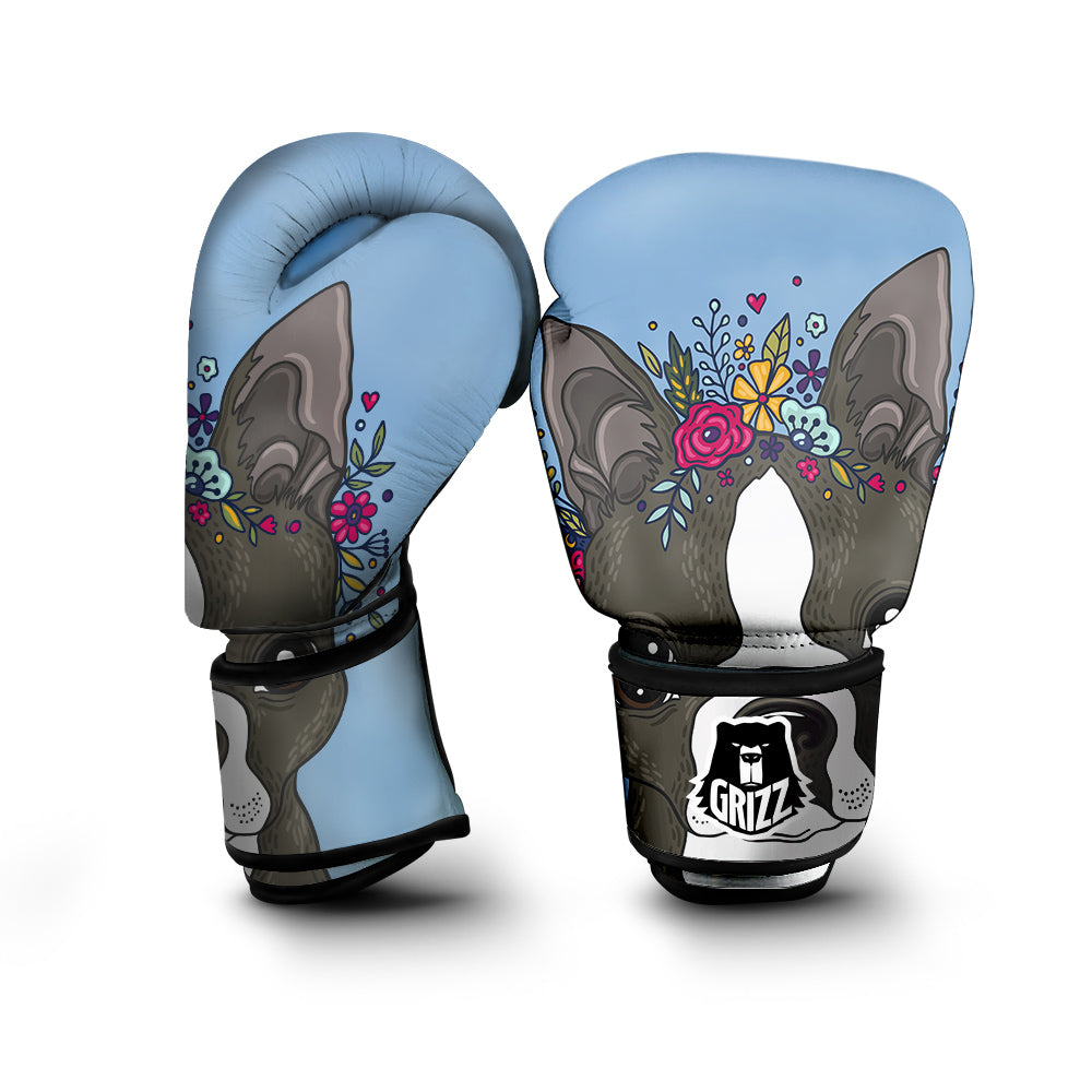 Flower Boston Terrier Cartoon Print Boxing Gloves-grizzshop