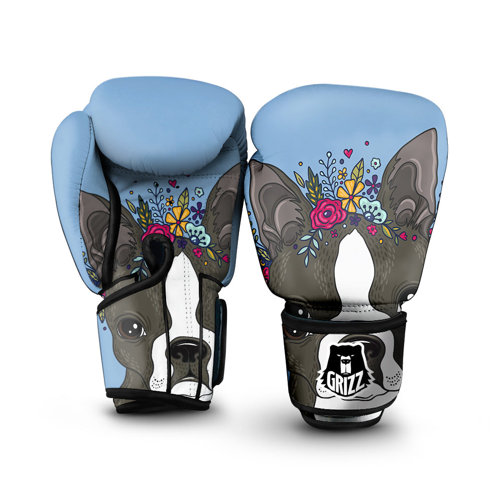 Flower Boston Terrier Cartoon Print Boxing Gloves-grizzshop