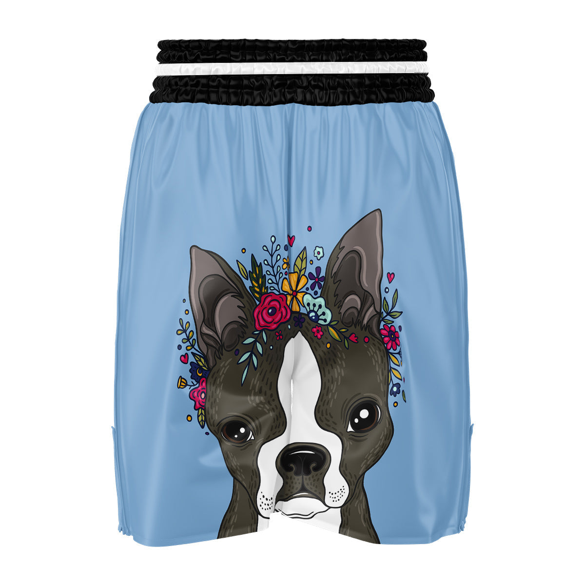 Flower Boston Terrier Cartoon Print Boxing Shorts-grizzshop