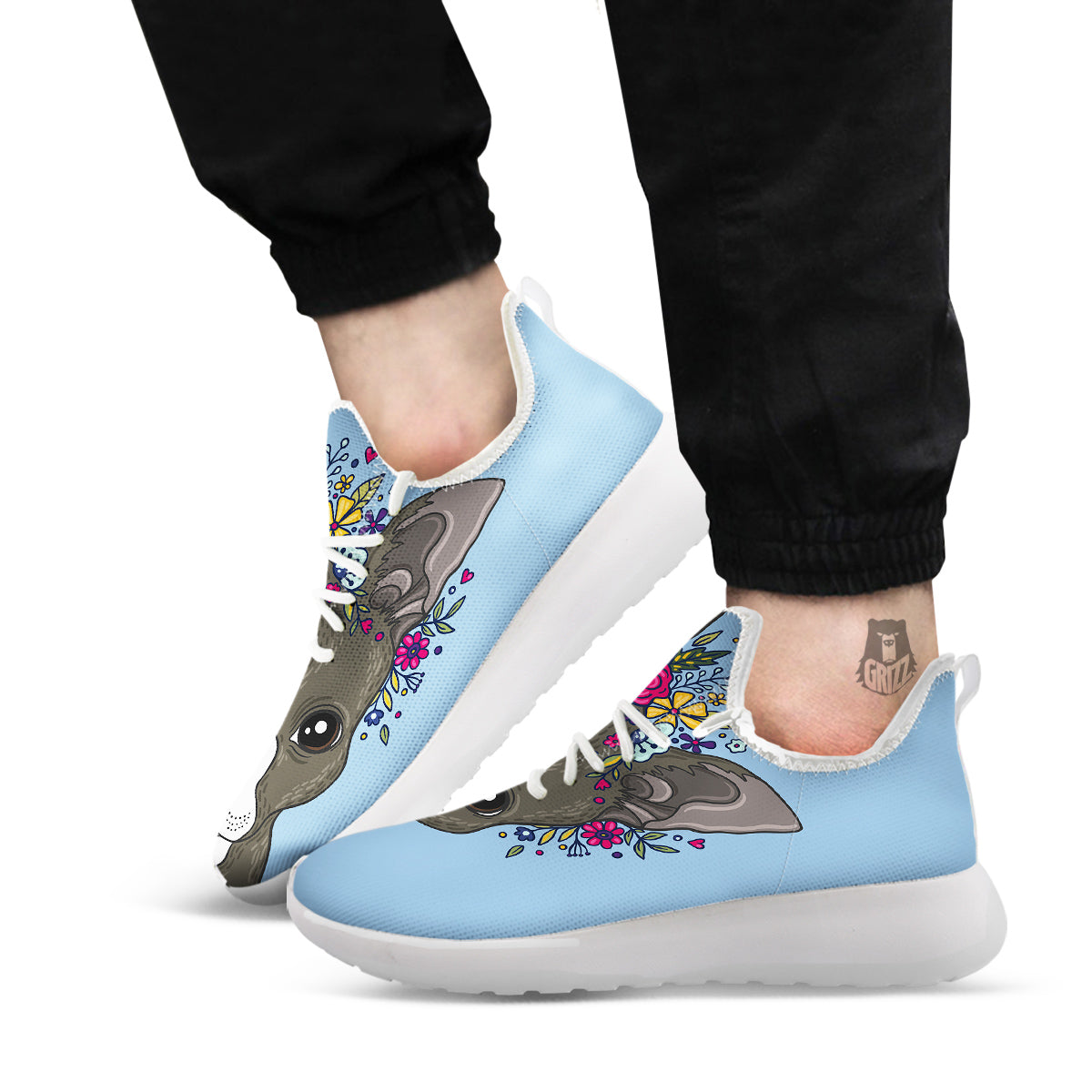 Flower Boston Terrier Cartoon Print White Athletic Shoes-grizzshop