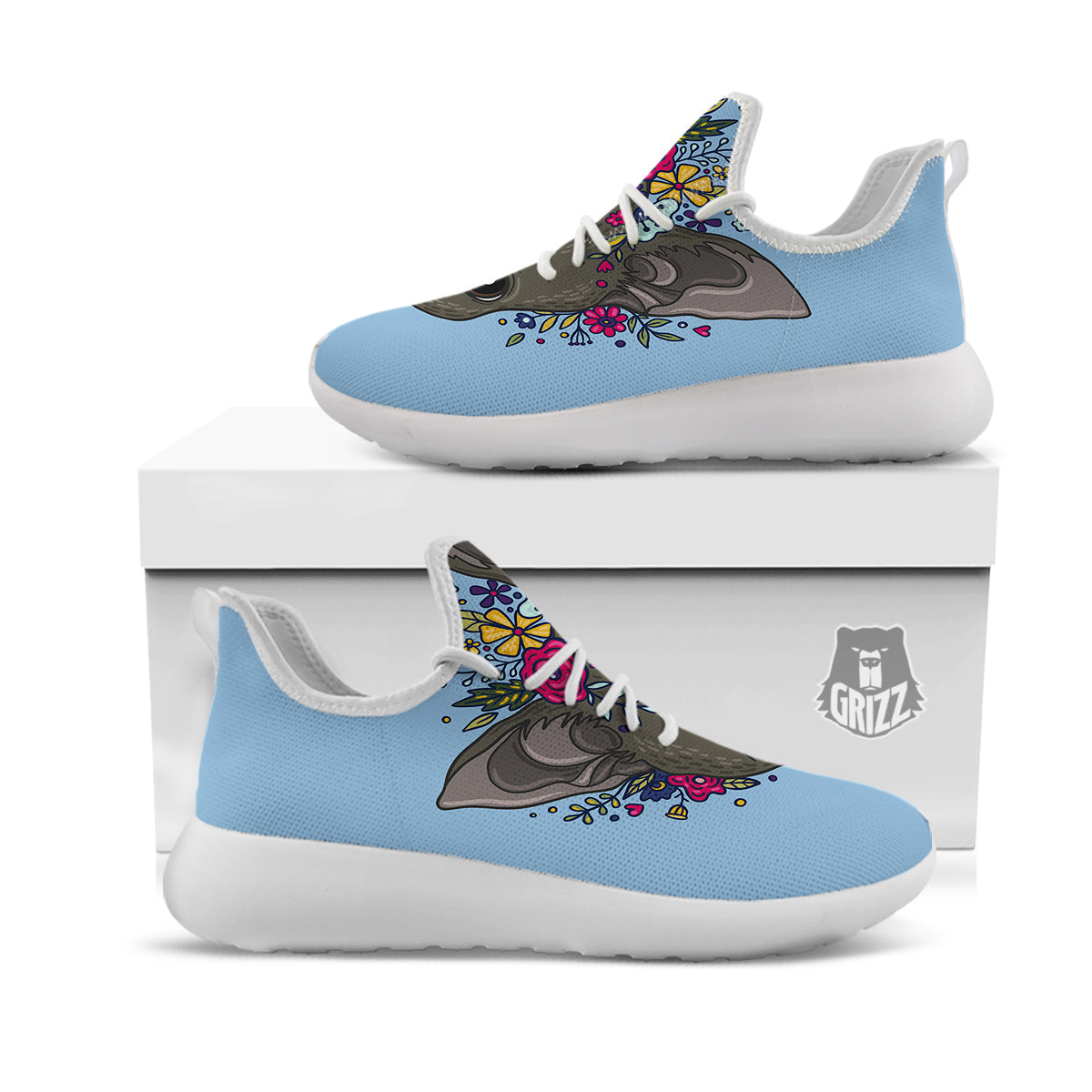 Flower Boston Terrier Cartoon Print White Athletic Shoes-grizzshop