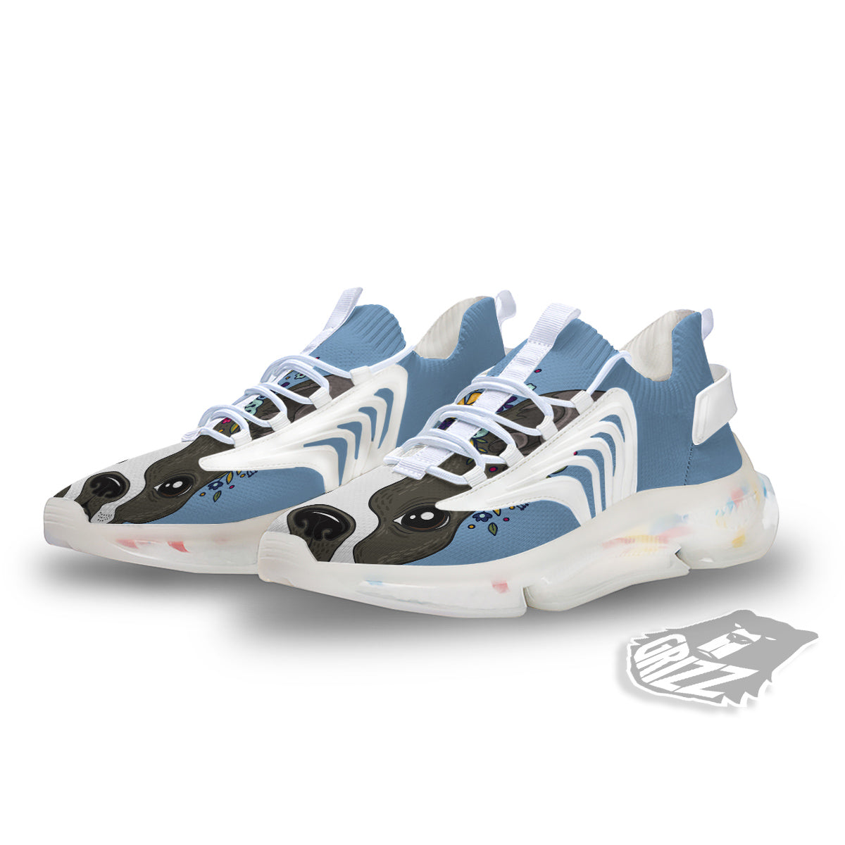 Flower Boston Terrier Cartoon Print White Gym Shoes-grizzshop