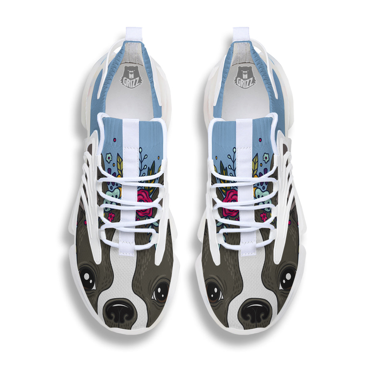 Flower Boston Terrier Cartoon Print White Gym Shoes-grizzshop