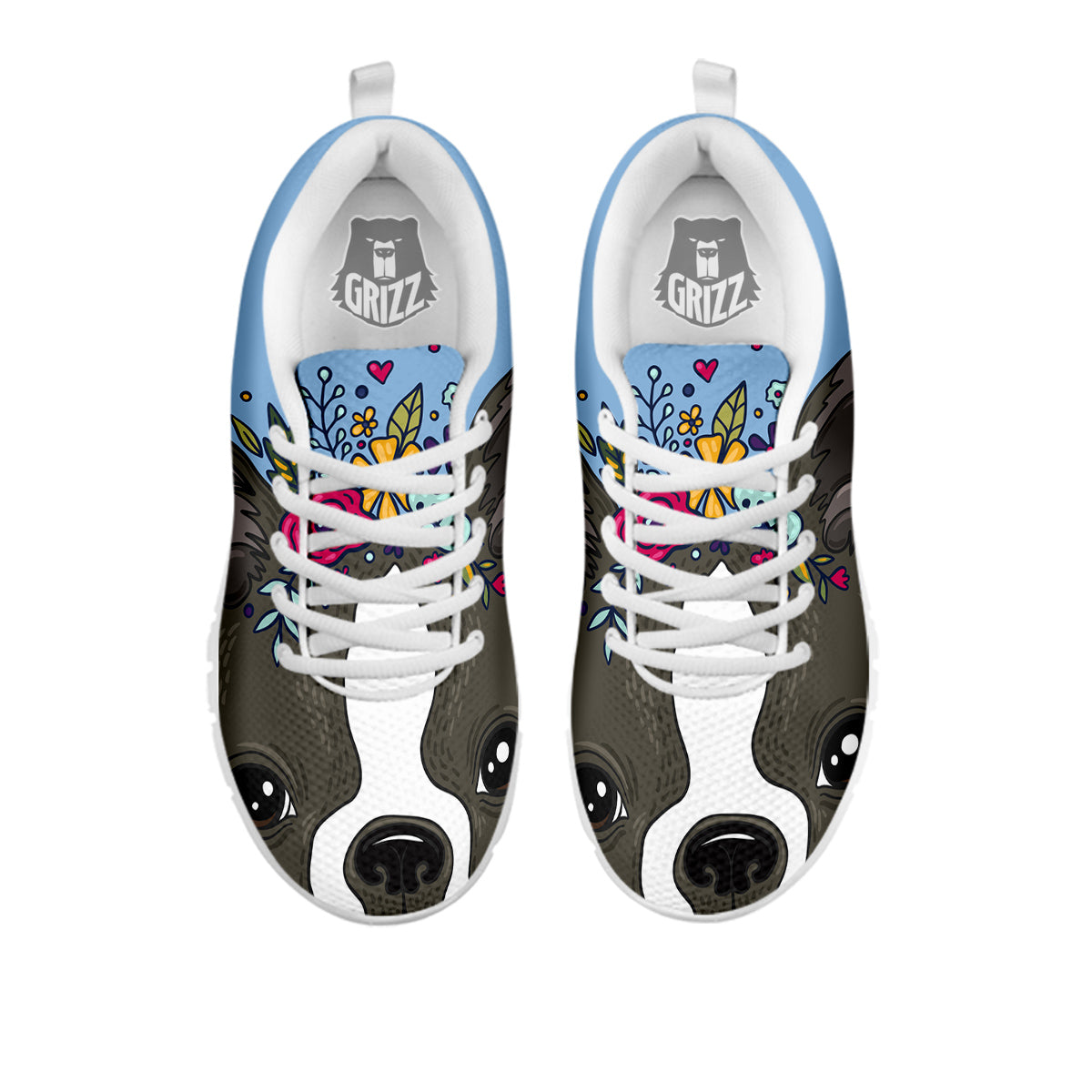 Flower Boston Terrier Cartoon Print White Sneaker-grizzshop