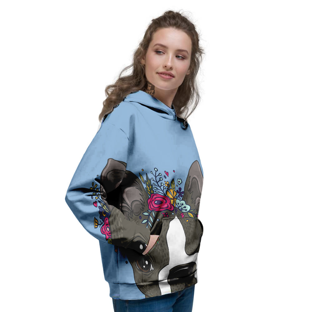 Flower Boston Terrier Cartoon Print Women's Hoodie-grizzshop